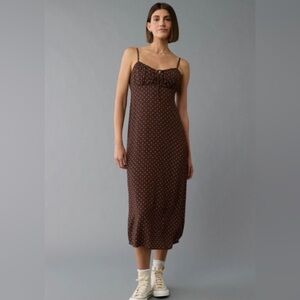 American Eagle Outfitters Brown Polka Dot Midi Slip